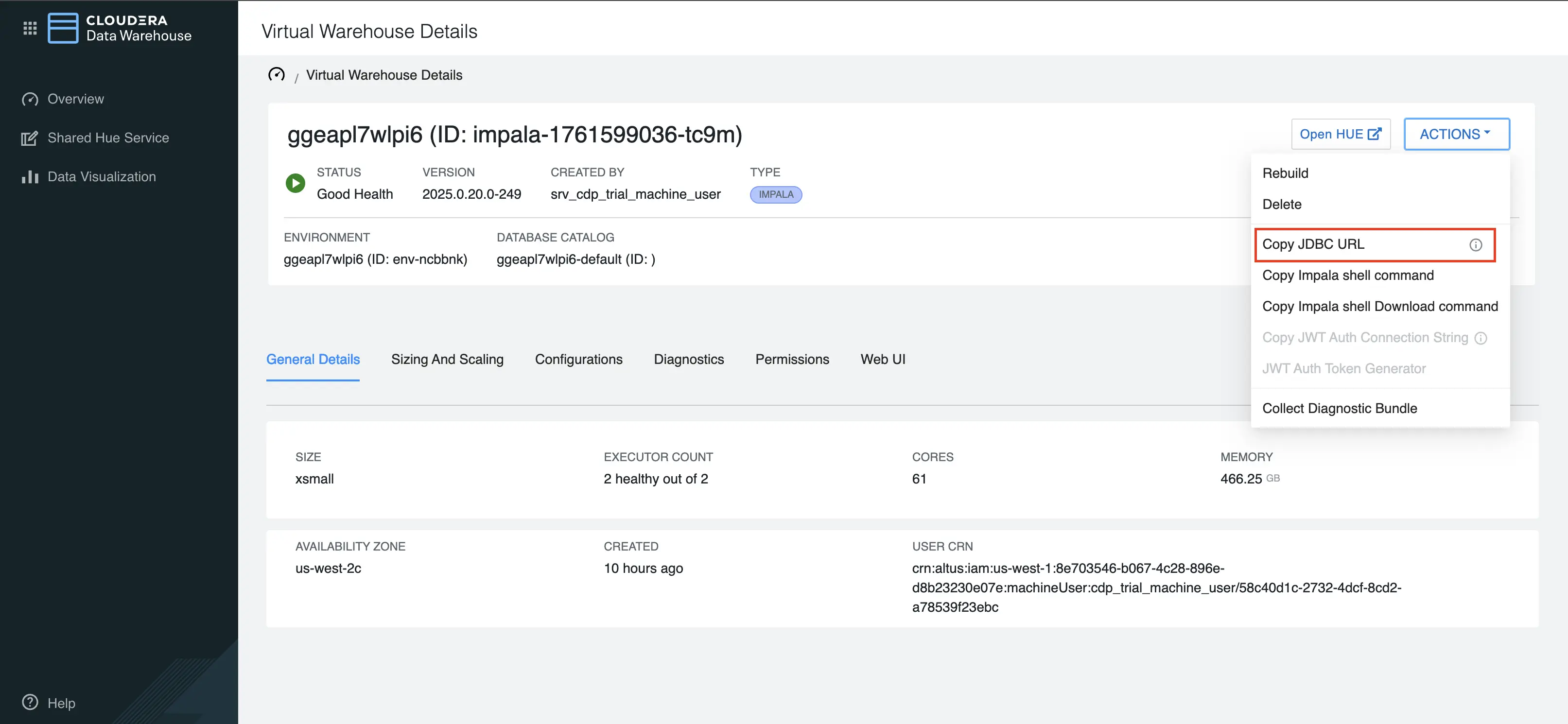 Cloudera Impala Copy JDBC URL