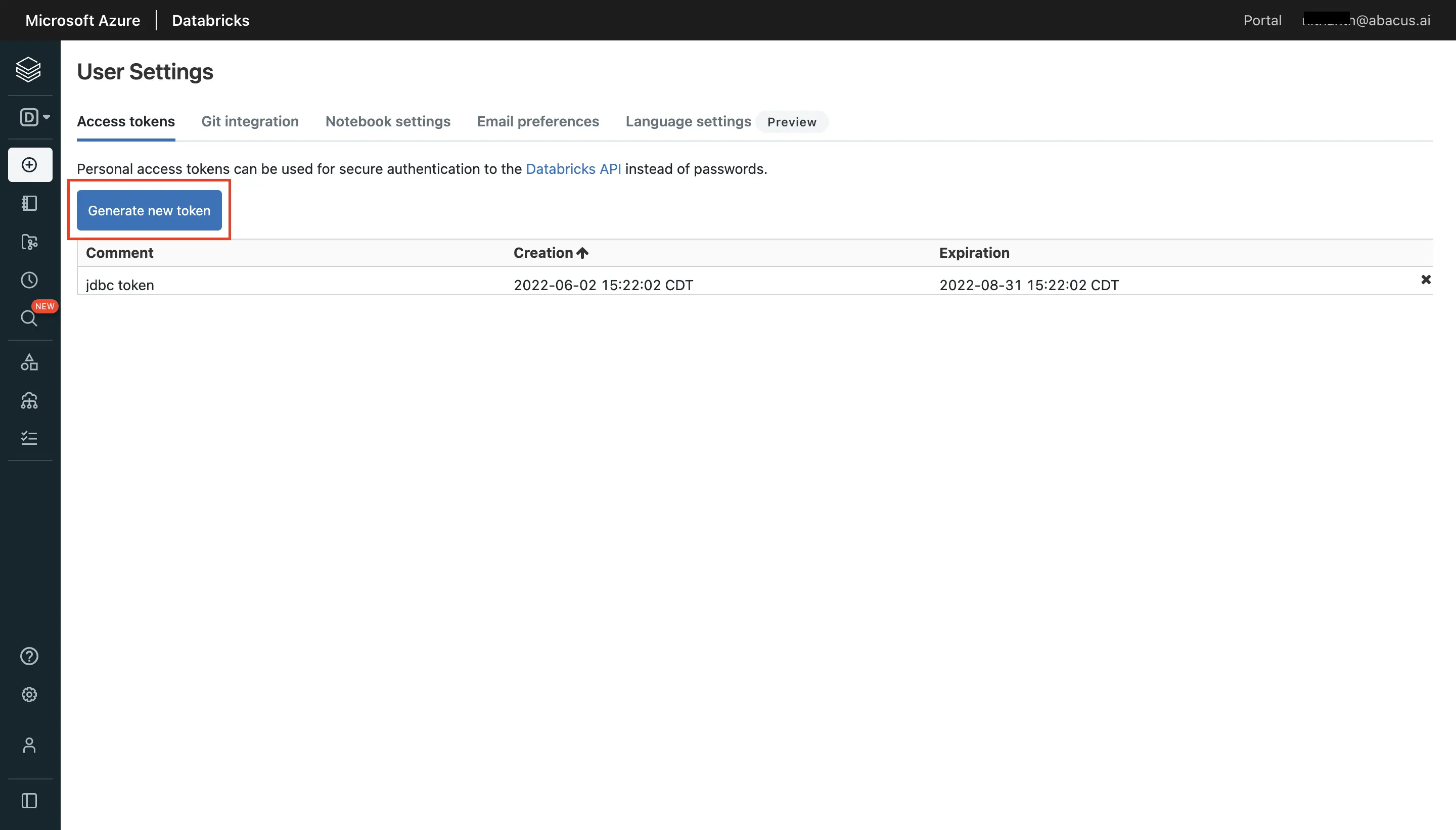 Generate Personal Access Token in Databricks