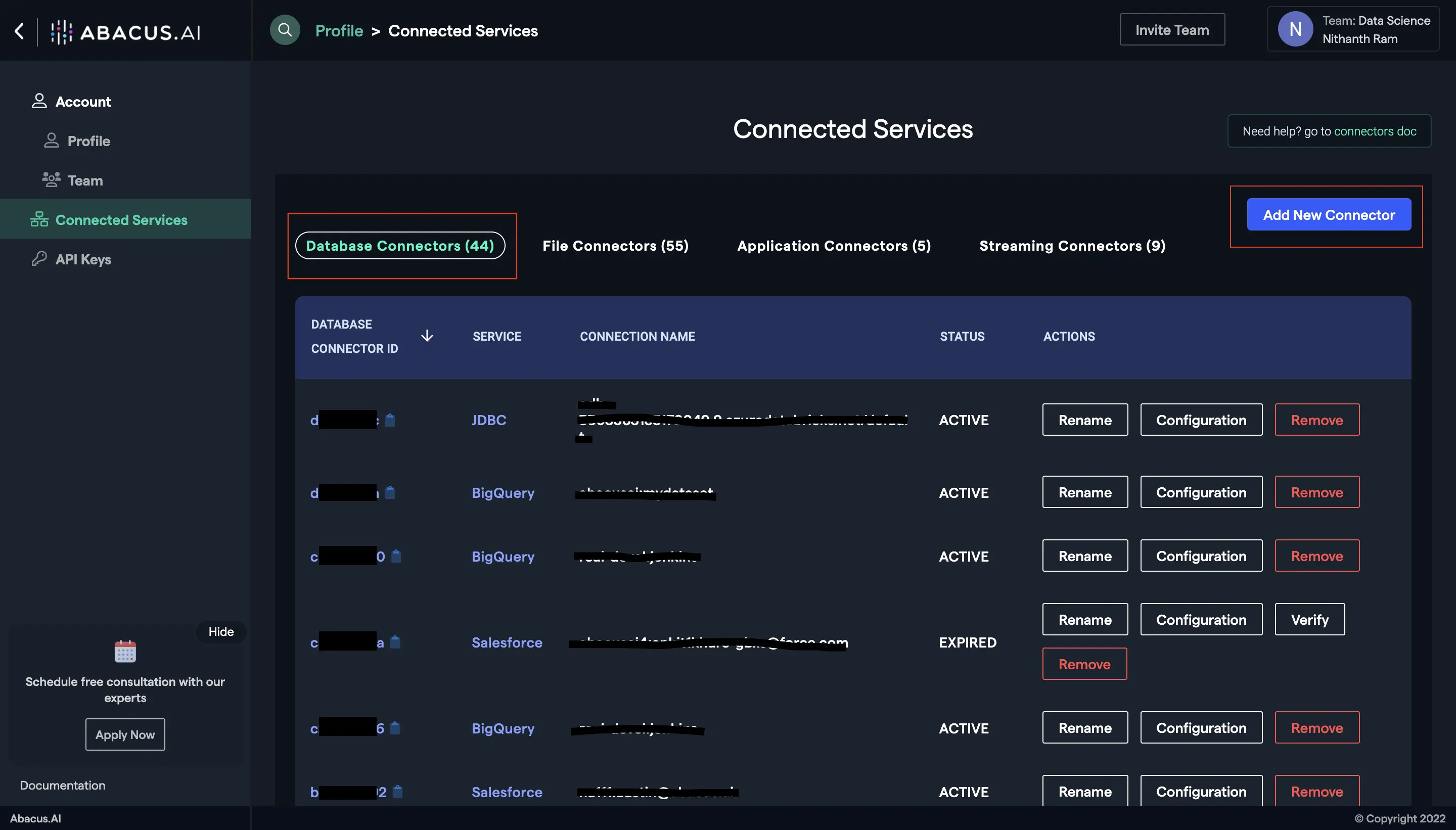 Abacus.AI Add New Connector Button