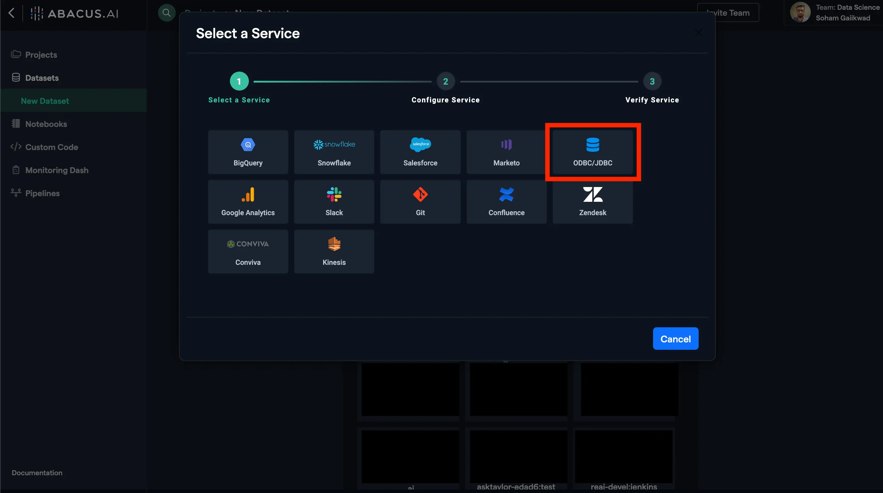 Select ODBC/JDBC Connector Option