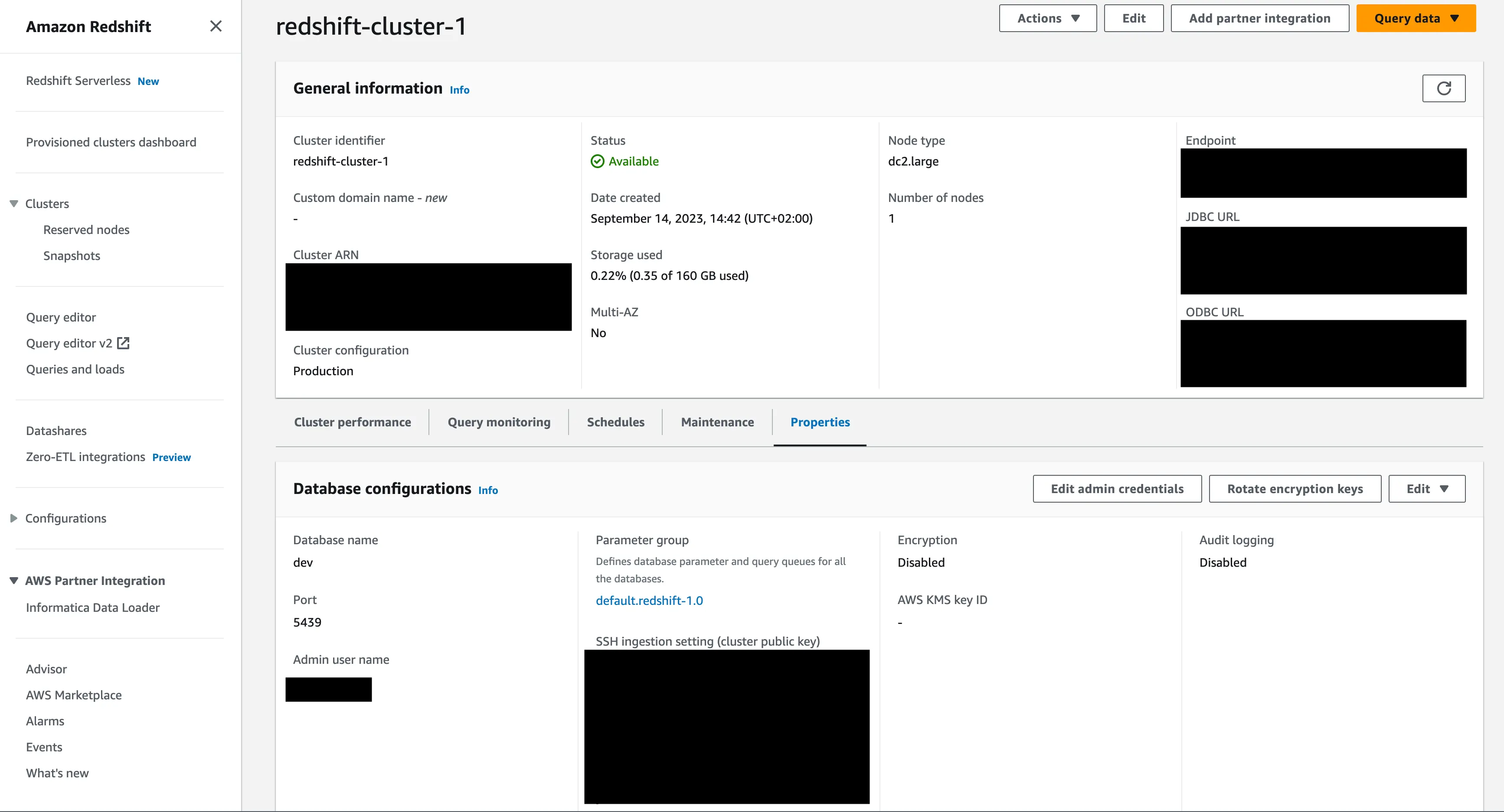 AWS Redshift Cluster Properties