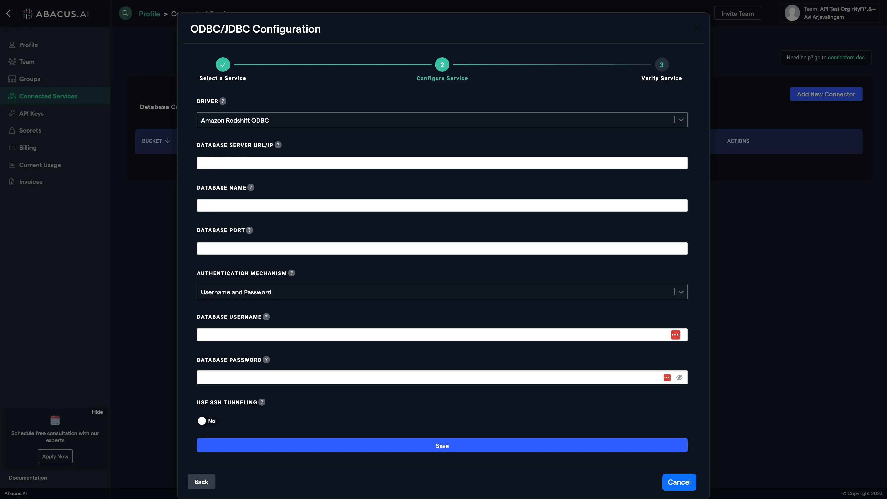 Fill Redshift ODBC Connector Configuration