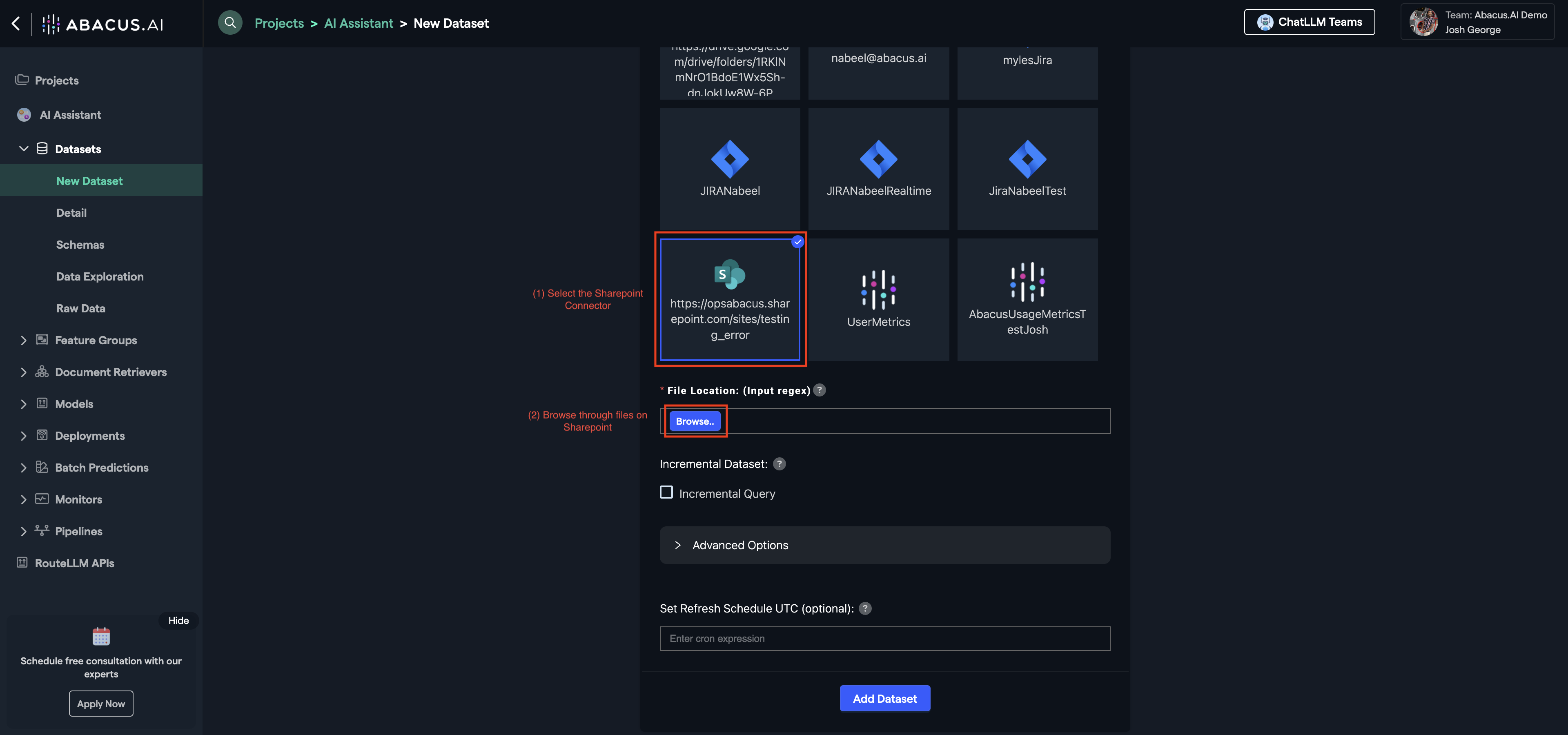 ChatLLM choose connector and browse