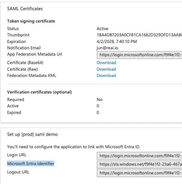 Entra SAML Cert Issuer