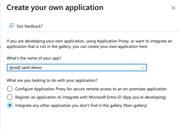 Entra SAML Create app integrate