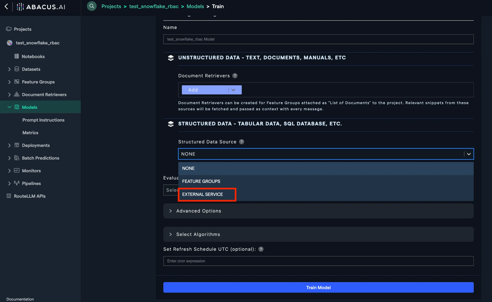 Connector and table selection