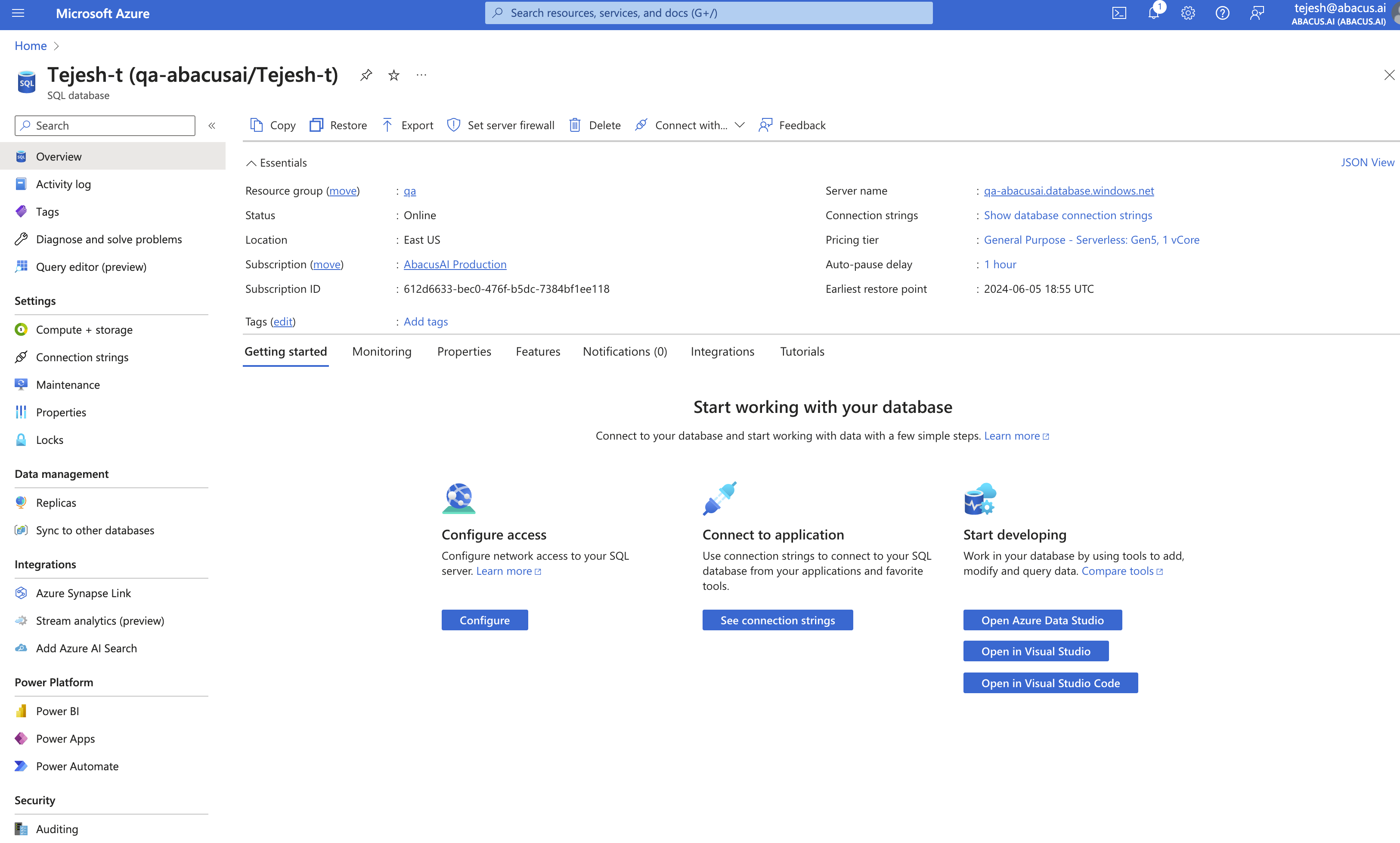 Microsoft Azure SQL Database Page