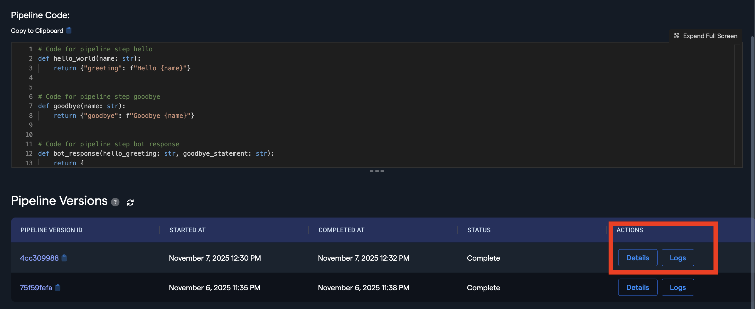 Pipeline Run History