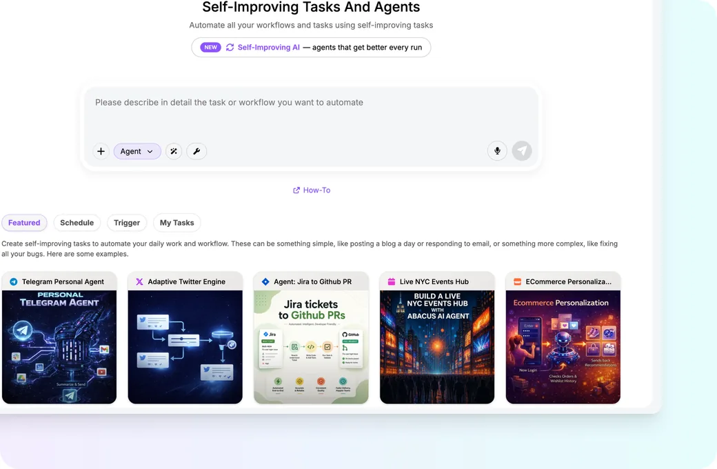 Self-improving tasks agent dashboard
