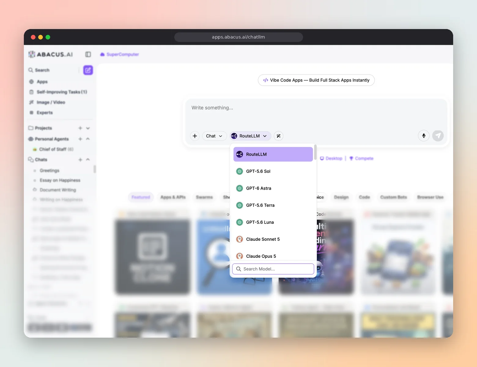 ChatLLM workspace with AI models and generated content