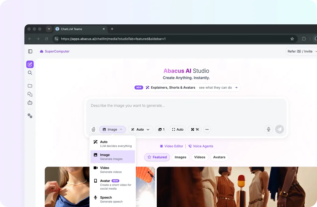 AI Studio avatar and media creation workspace