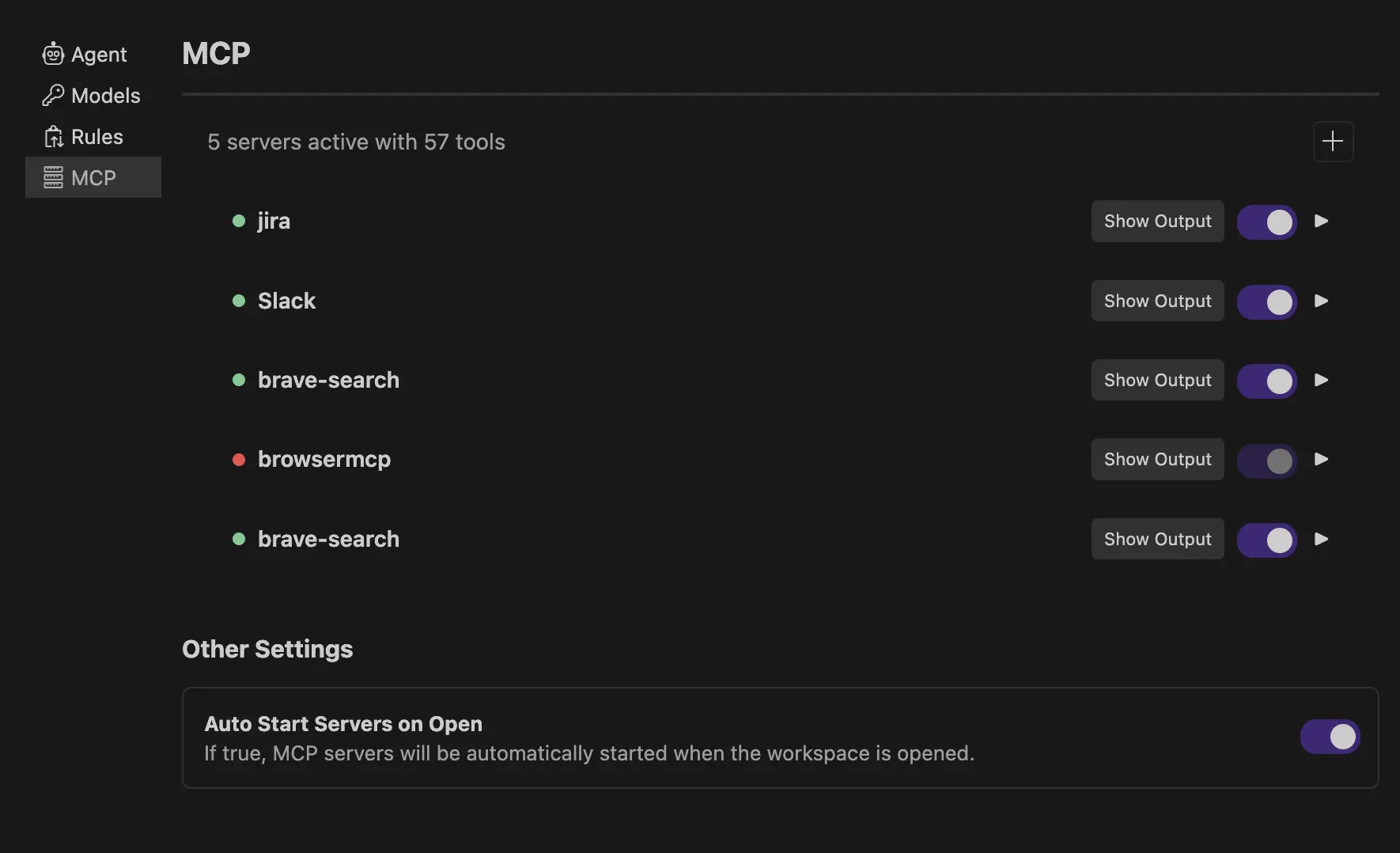 MCP settings tab